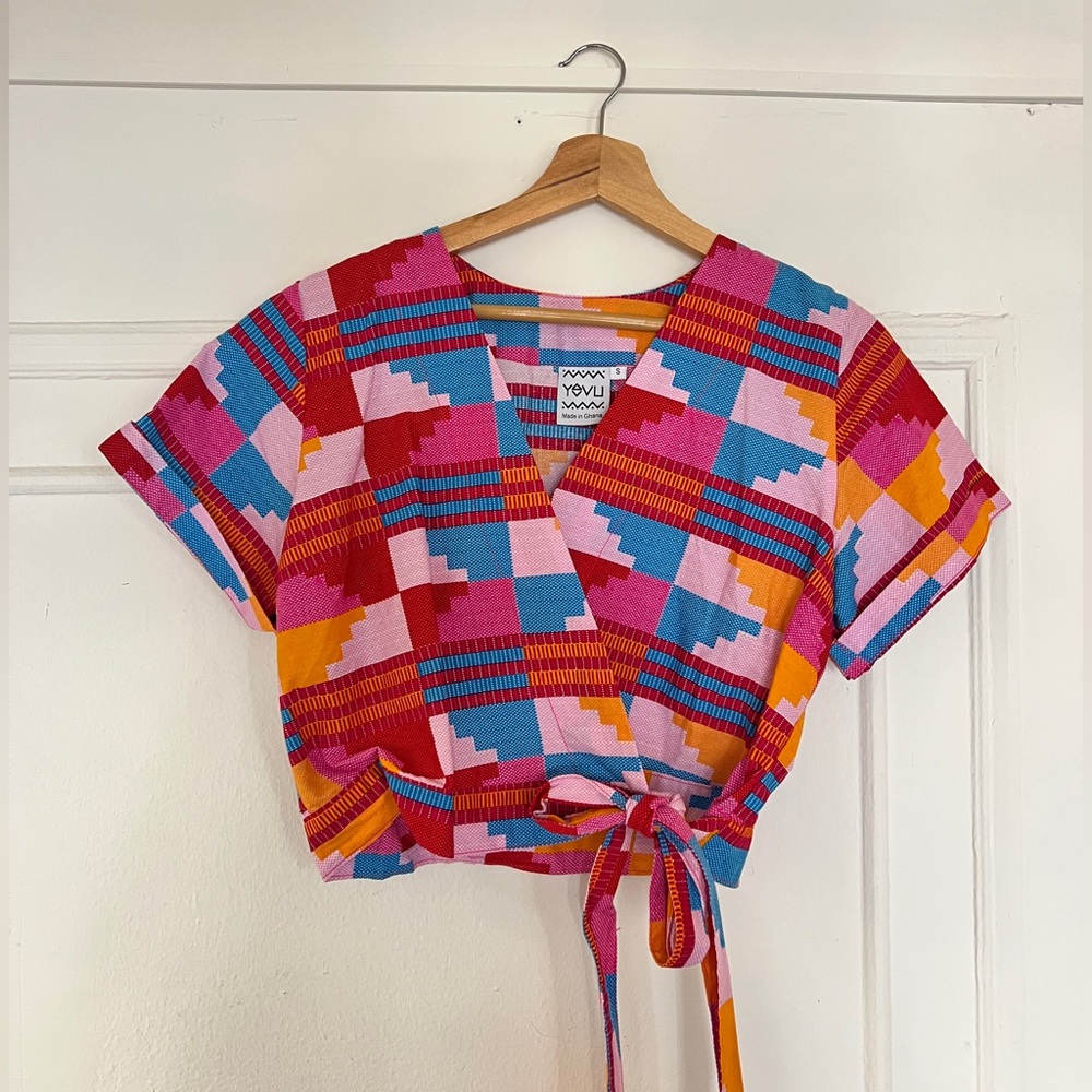 Colorblock Wrap Crop Top - Pink Multi